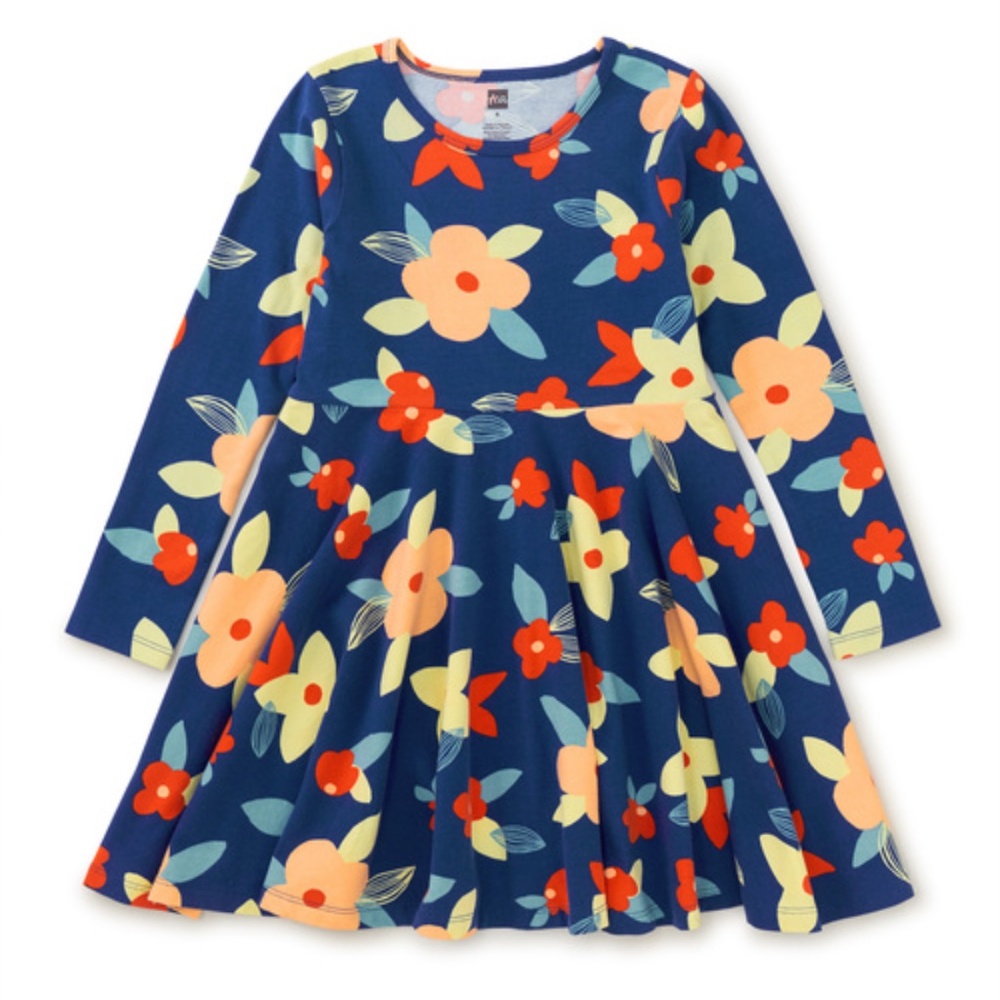 Tea Collection Floral Twirl Dress with Orange Leggings